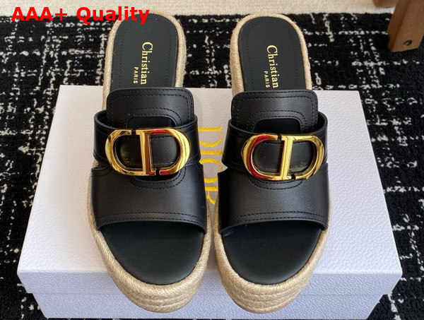Dior 30 Montaigne Wedge Slide in Black Calfskin Replica
