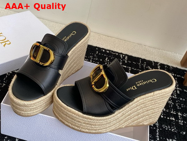 Dior 30 Montaigne Wedge Slide in Black Calfskin Replica
