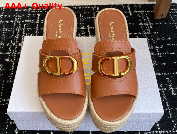 Dior 30 Montaigne Wedge Slide in Camel Calfskin Replica