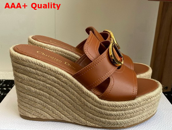 Dior 30 Montaigne Wedge Slide in Camel Calfskin Replica