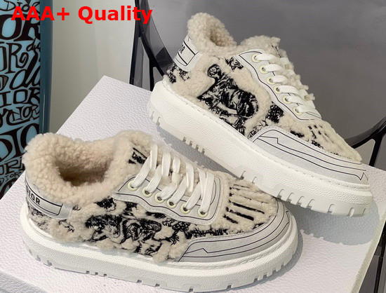 Dior Addict Sneaker Black Toile de Jouy Embroidered Natural Shearling Replica