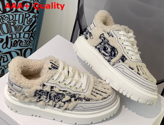 Dior Addict Sneaker Blue Toile de Jouy Embroidered Natural Shearling Replica