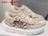 Dior Addict Sneaker Burgundy Toile de Jouy Embroidered Natural Shearling Replica