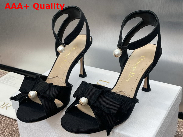 Dior Adiorable Heeled Sandal in Black Fringed Grosgrain Replica