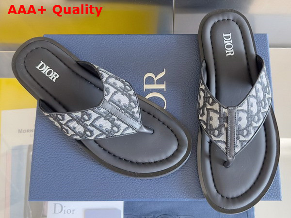 Dior Alias Thong Sandal in Beige and Black Dior Oblique Jacquard Replica