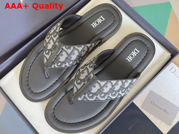Dior Alias Thong Sandal in Beige and Black Dior Oblique Jacquard Replica