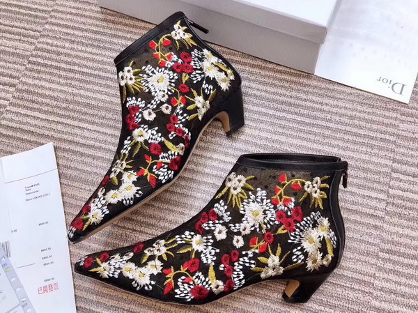 Dior Ankle Boot in Dotted Swiss Tulle Adorned with Floral Embroidery 4cm Heel For Sale