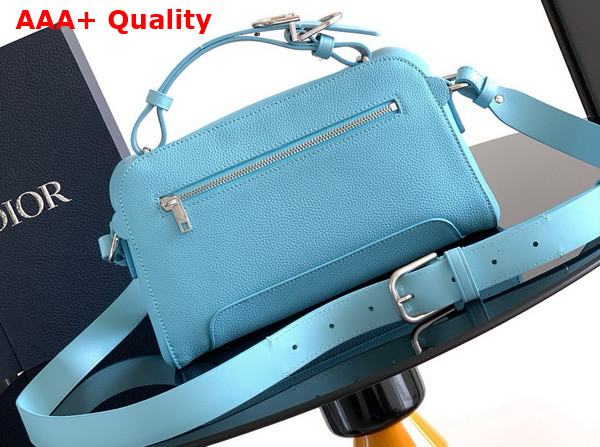 Dior Archie Zipped Bag with Strap Myosotis Blue Grained Calfskin Replica