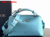 Dior Archie Zipped Bag with Strap Myosotis Blue Grained Calfskin Replica