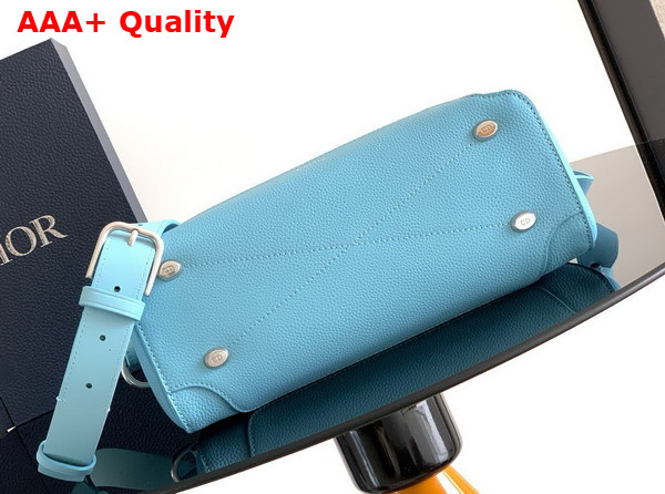 Dior Archie Zipped Bag with Strap Myosotis Blue Grained Calfskin Replica