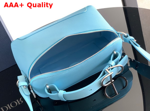 Dior Archie Zipped Bag with Strap Myosotis Blue Grained Calfskin Replica