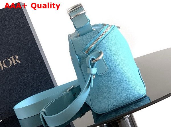 Dior Archie Zipped Bag with Strap Myosotis Blue Grained Calfskin Replica
