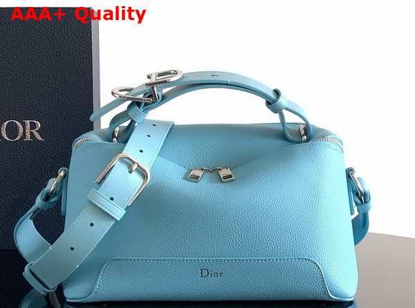 Dior Archie Zipped Bag with Strap Myosotis Blue Grained Calfskin Replica