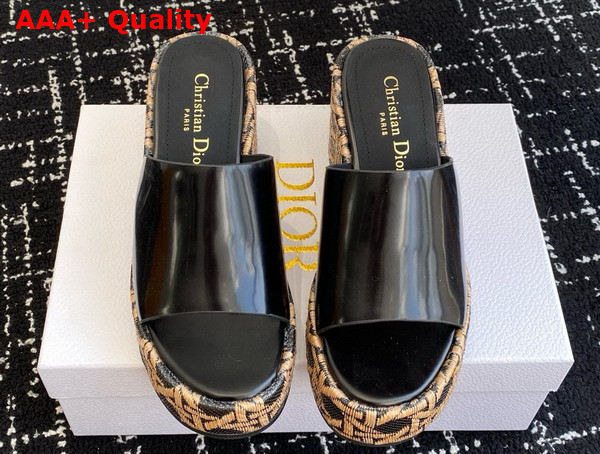 Dior Attitude Dior Wedge Slide in Black Glazed Calfskin Replica