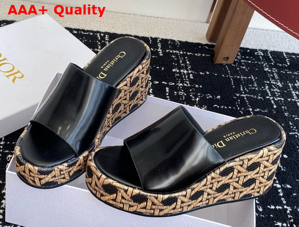 Dior Attitude Dior Wedge Slide in Black Glazed Calfskin Replica