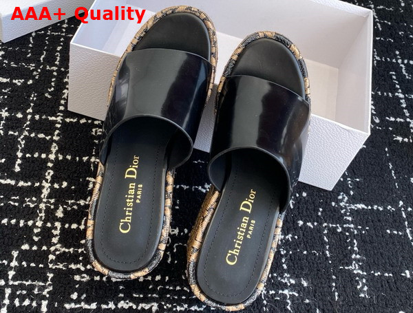 Dior Attitude Dior Wedge Slide in Black Glazed Calfskin Replica