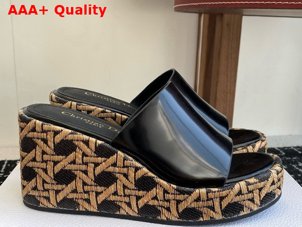 Dior Attitude Dior Wedge Slide in Black Glazed Calfskin Replica