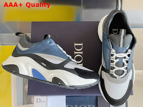 Dior B22 Sneaker White and Gray Technical Mesh with Blue Black and Gray Calfskin Replica