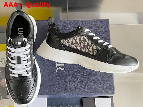 Dior B25 Runner Sneaker Black Smooth Calfskin and Beige and Black Dior Oblique Jacquard Replica