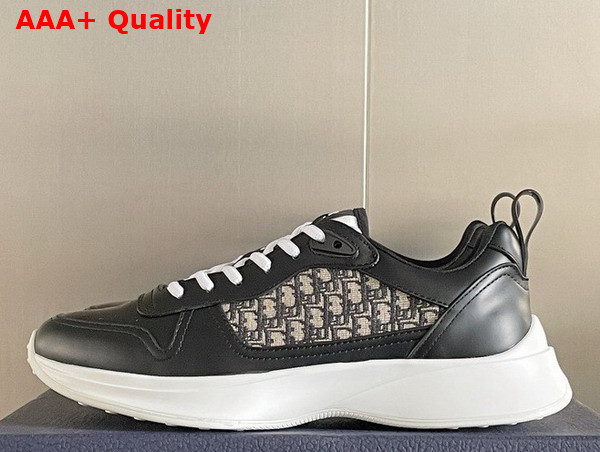 Dior B25 Runner Sneaker Black Smooth Calfskin and Beige and Black Dior Oblique Jacquard Replica