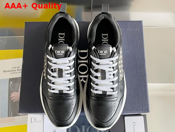 Dior B25 Runner Sneaker Black Smooth Calfskin and Beige and Black Dior Oblique Jacquard Replica