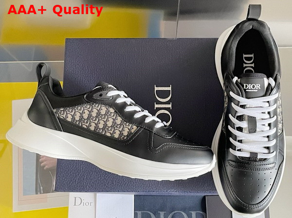Dior B25 Runner Sneaker Black Smooth Calfskin and Beige and Black Dior Oblique Jacquard Replica