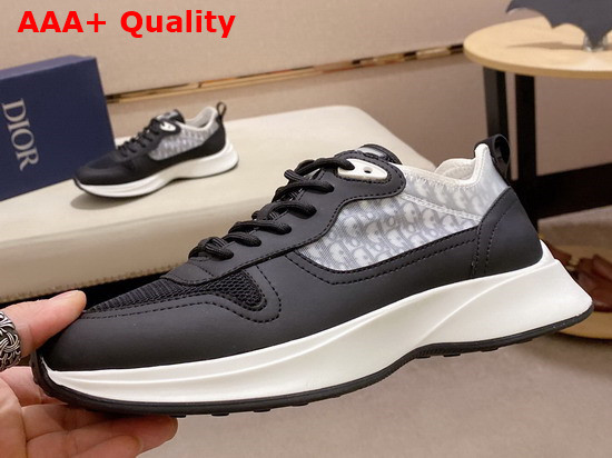 Dior B25 Runner Sneaker Black Smooth Calfskin and Technical Mesh with Gray dior Oblique Canvas Replica