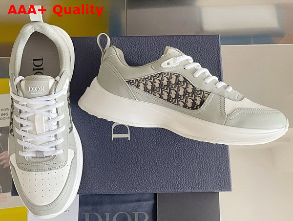 Dior B25 Runner Sneaker Dior Gray and White Smooth Calfskin with Beige and Black Dior Oblique Jacquard Replica