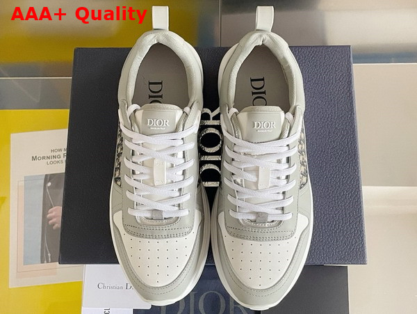 Dior B25 Runner Sneaker Dior Gray and White Smooth Calfskin with Beige and Black Dior Oblique Jacquard Replica