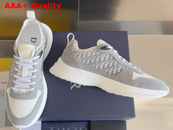 Dior B25 Runner Sneaker Gray Suede and White Technical Mesh with Blue and White Dior Oblique Canvas Replica