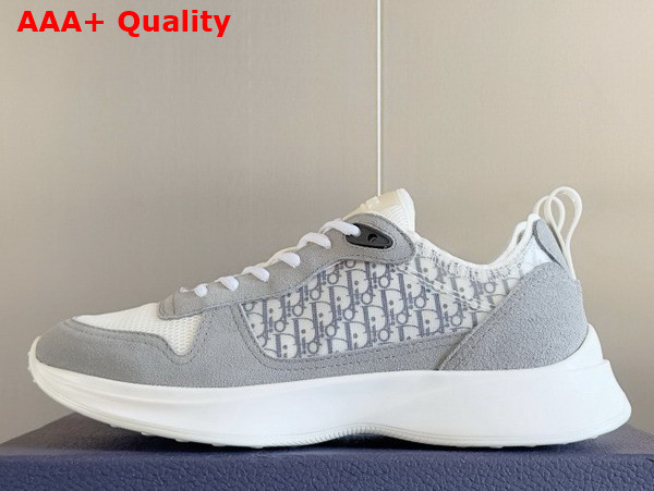 Dior B25 Runner Sneaker Gray Suede and White Technical Mesh with Blue and White Dior Oblique Canvas Replica