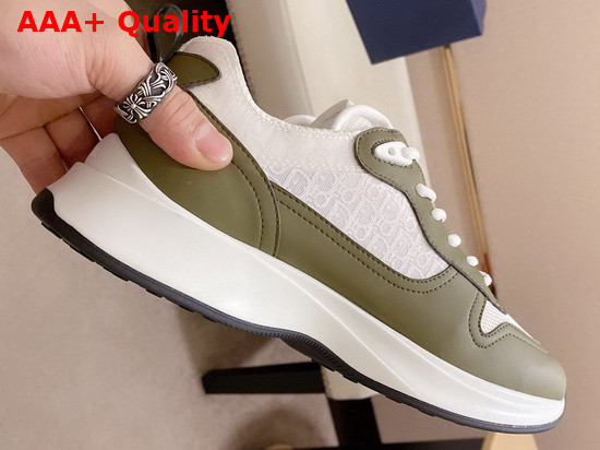 Dior B25 Runner Sneaker Khaki Smooth Calfskin White Dior Oblique Canvas and Technical Mesh Replica