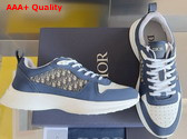 Dior B25 Runner Sneaker Navy Blue and Cream Smooth Calfskin with Beige and Black Dior Oblique Jacquard Replica