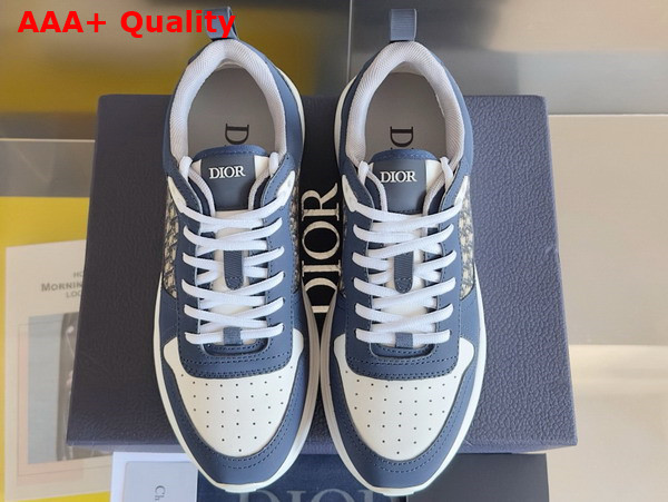 Dior B25 Runner Sneaker Navy Blue and Cream Smooth Calfskin with Beige and Black Dior Oblique Jacquard Replica