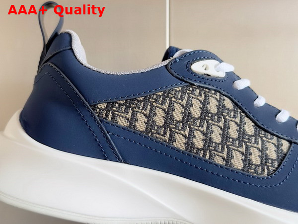 Dior B25 Runner Sneaker Navy Blue and Cream Smooth Calfskin with Beige and Black Dior Oblique Jacquard Replica