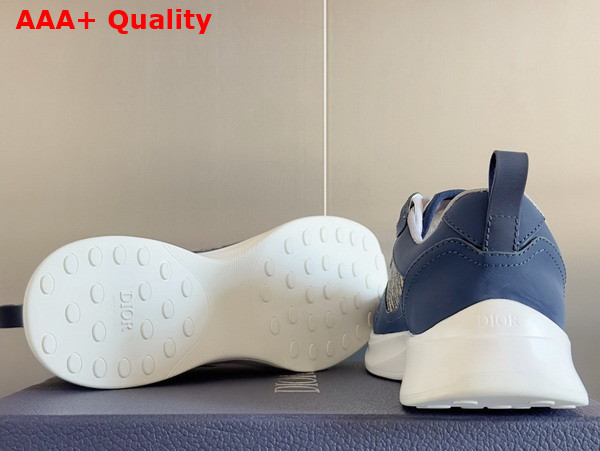 Dior B25 Runner Sneaker Navy Blue and Cream Smooth Calfskin with Beige and Black Dior Oblique Jacquard Replica