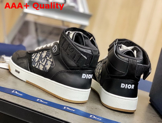 Dior B27 High Top Sneaker Black Smooth Calfskin with Beige and Black Dior Oblique Jacquard Canvas Replica