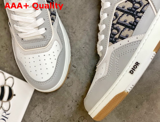 Dior B27 High Top Sneaker Gray and White Smooth Calfskin with Beige and Black Dior Oblique Jacquard Canvas Replica