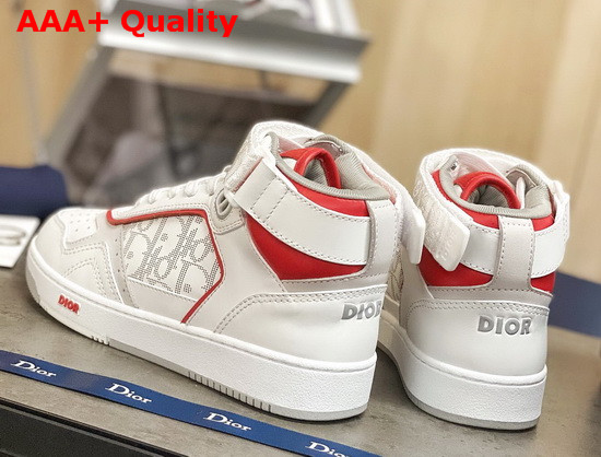 Dior B27 High Top Sneaker White and Red Smooth Calfskin with White Dior Oblique Galaxy Leather Replica