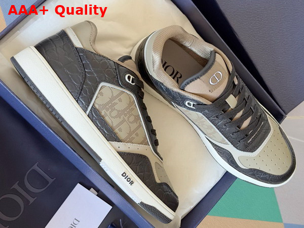 Dior B27 Low Top Sneaker Black Crocodile Embossed Calfskin and Grey Smooth Calfskin with Grey Dior Oblique Galaxy Leather Replica