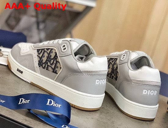 Dior B27 Low Top Sneaker Gray and White Smooth Calfskin with Beige and Black Dior Oblique Jacquard Canvas Replica