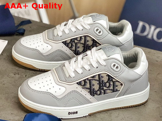 Dior B27 Low Top Sneaker Gray and White Smooth Calfskin with Beige and Black Dior Oblique Jacquard Canvas Replica