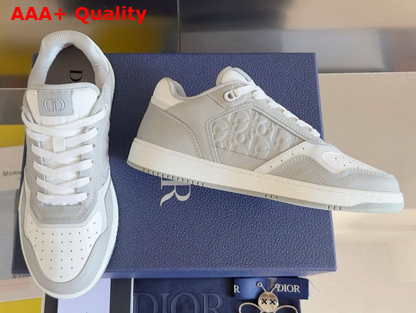 Dior B27 Low Top Sneaker Gray and White Smooth Calfskin with Gray Dior Oblique Embossed Calfskin Replica