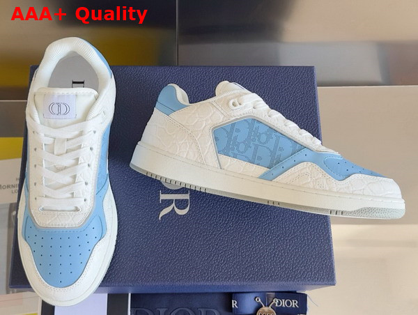 Dior B27 Low Top Sneaker White Crocodile Embossed Calfskin and Blue Smooth Calfskin with Blue Dior Oblique Galaxy Leather Replica