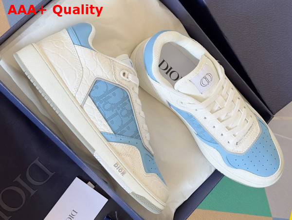 Dior B27 Low Top Sneaker White Crocodile Embossed Calfskin and Blue Smooth Calfskin with Blue Dior Oblique Galaxy Leather Replica