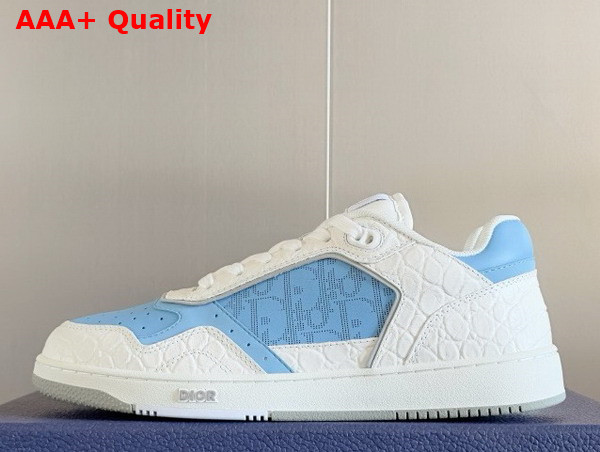 Dior B27 Low Top Sneaker White Crocodile Embossed Calfskin and Blue Smooth Calfskin with Blue Dior Oblique Galaxy Leather Replica