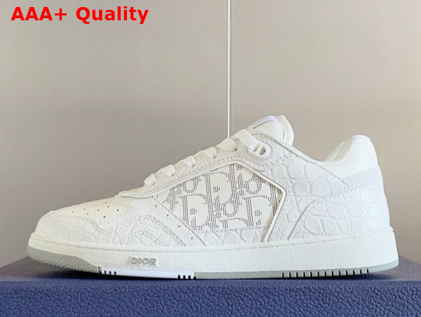 Dior B27 Low Top Sneaker White Crocodile Embossed Calfskin and Smooth Calfskin with White Dior Oblique Galaxy Leather Replica