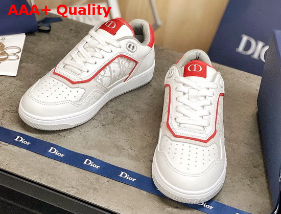 Dior B27 Low Top Sneaker White and Red Smooth Calfskin with White Dior Oblique Galaxy Leather Replica
