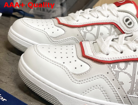 Dior B27 Low Top Sneaker White and Red Smooth Calfskin with White Dior Oblique Galaxy Leather Replica