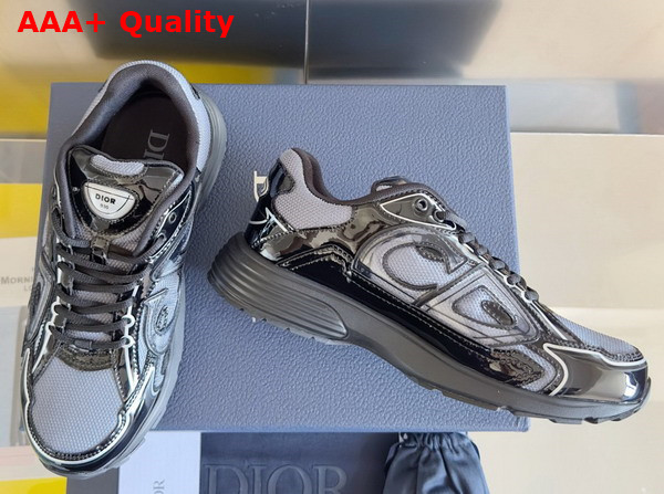 Dior B30 Countdown Sneaker in Light Gray Technical Mesh and Black Brilliant Finish Technical Fabric Replica